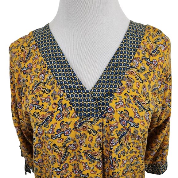 Promod Top Women's Size 6 Blouse Paisley Print V-Neck Three Quarter Sleeve Shirt - Picture 6 of 9